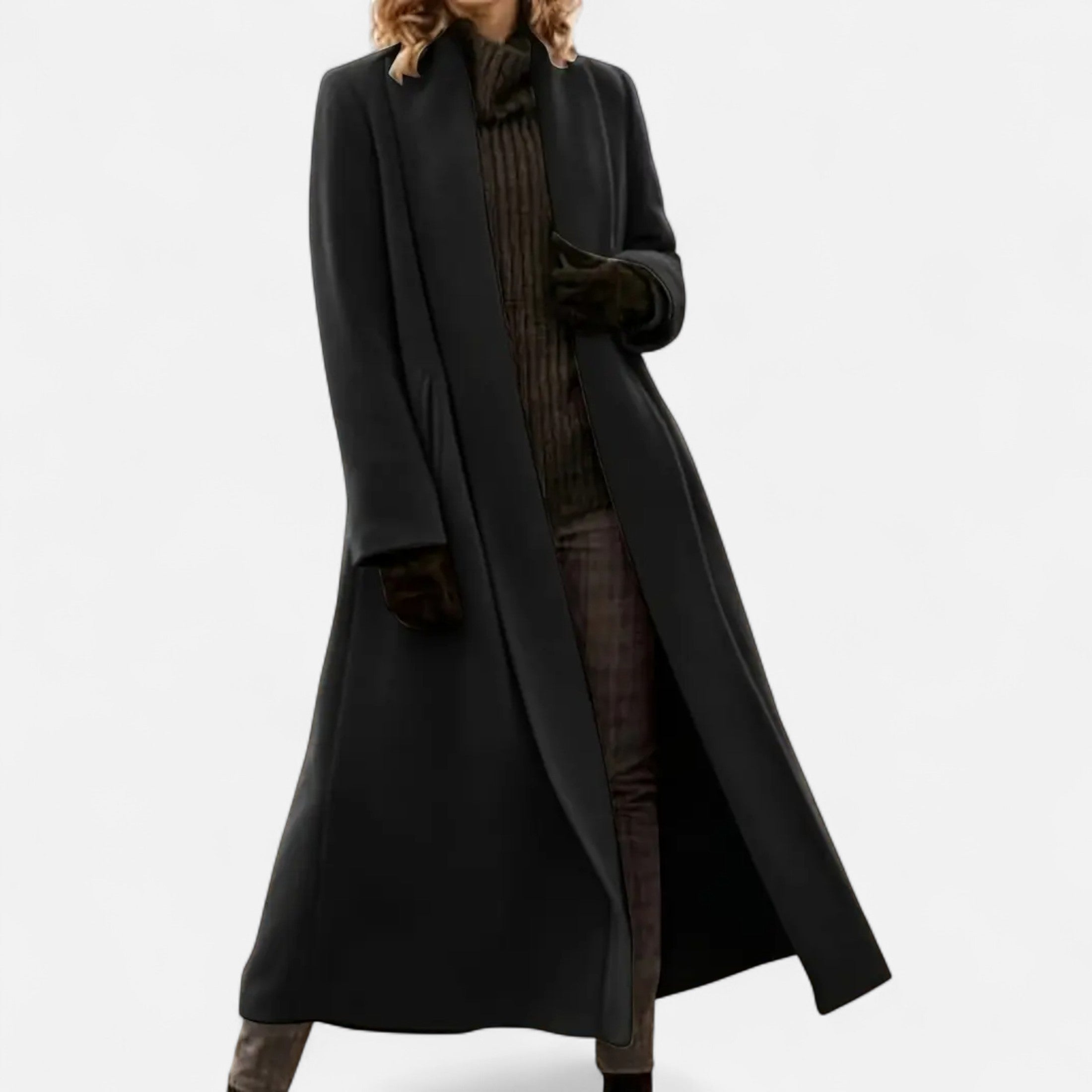 Brisel | Plus Size Overjas – Lange Wollen Jas met Revers