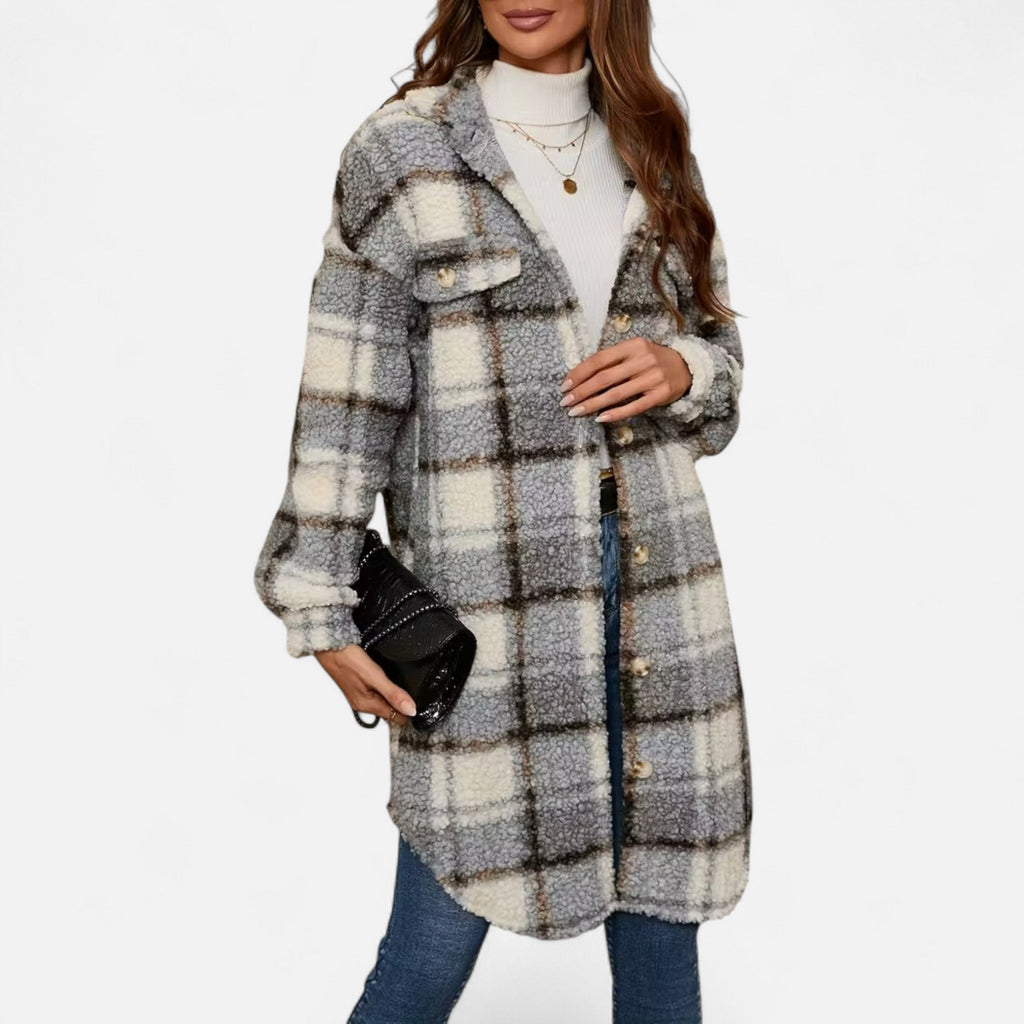 Elmbra | Lange Geruite Pluche Jas – Sherpa Stijl