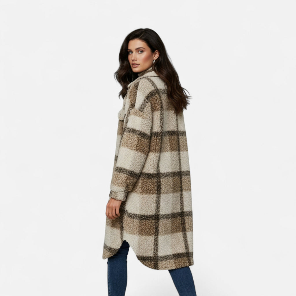 Elmbra | Lange Geruite Pluche Jas – Sherpa Stijl
