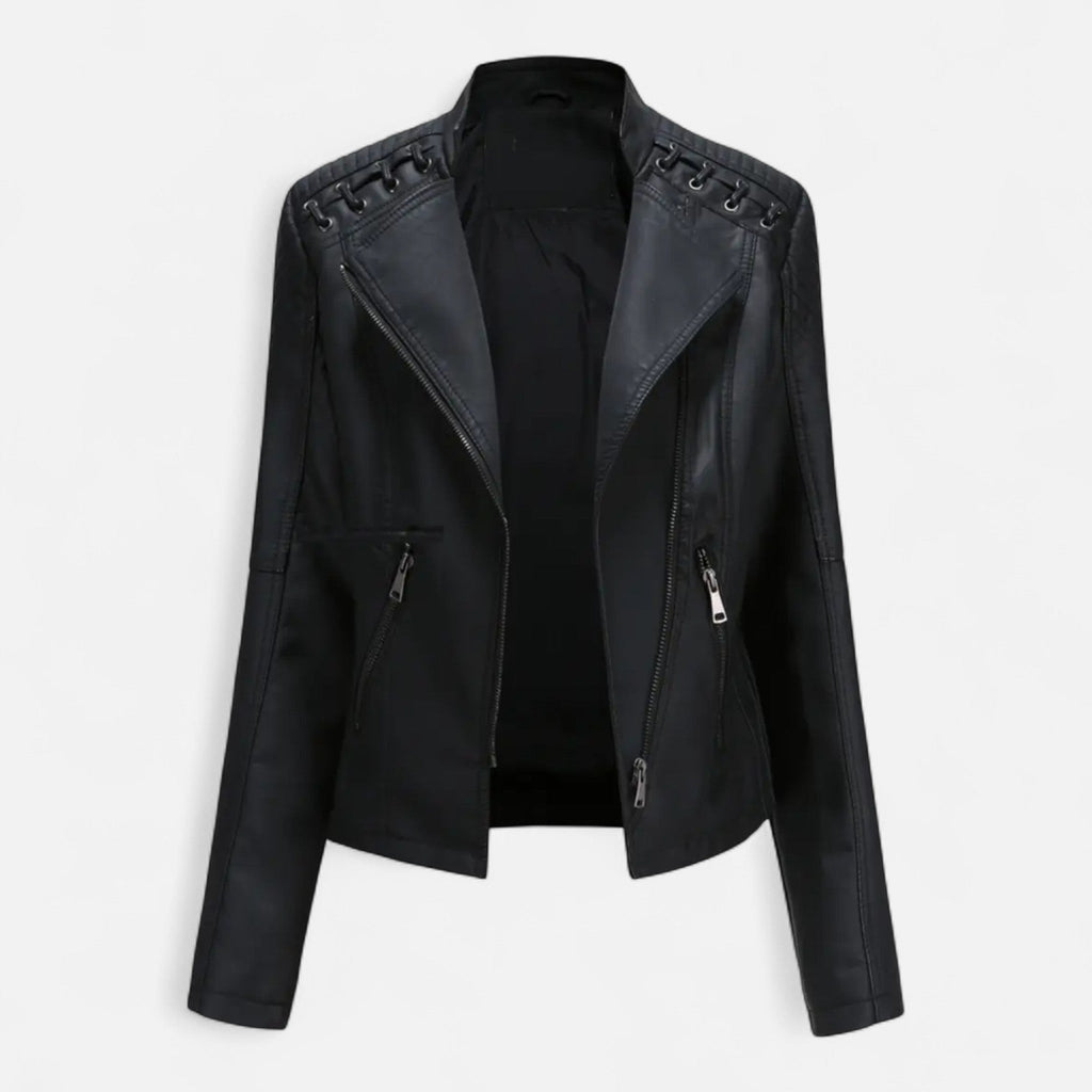 Everleigh | Slim Fit Jas met rits – Leer met revers