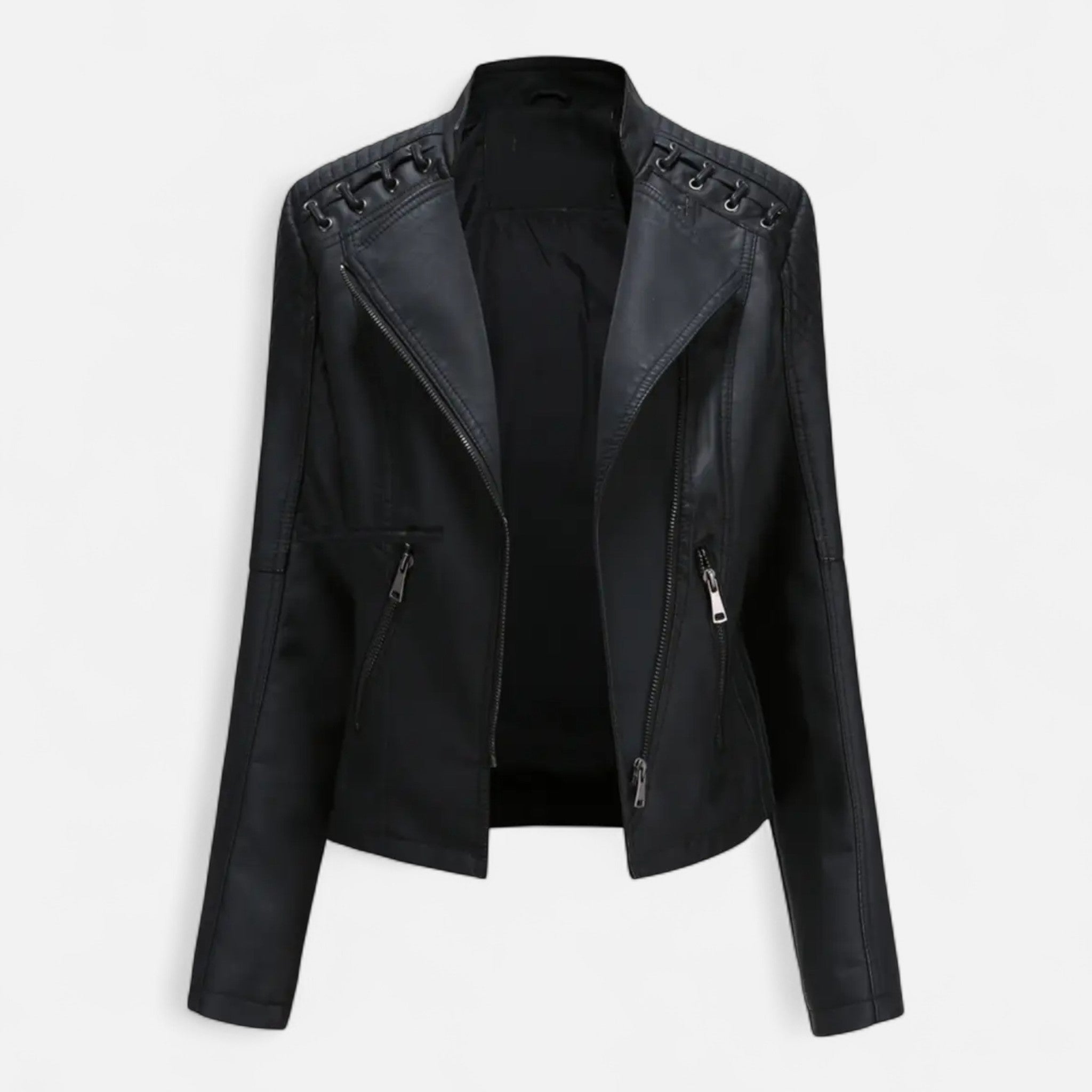 Everleigh | Slim Fit Jas met rits – Leer met revers