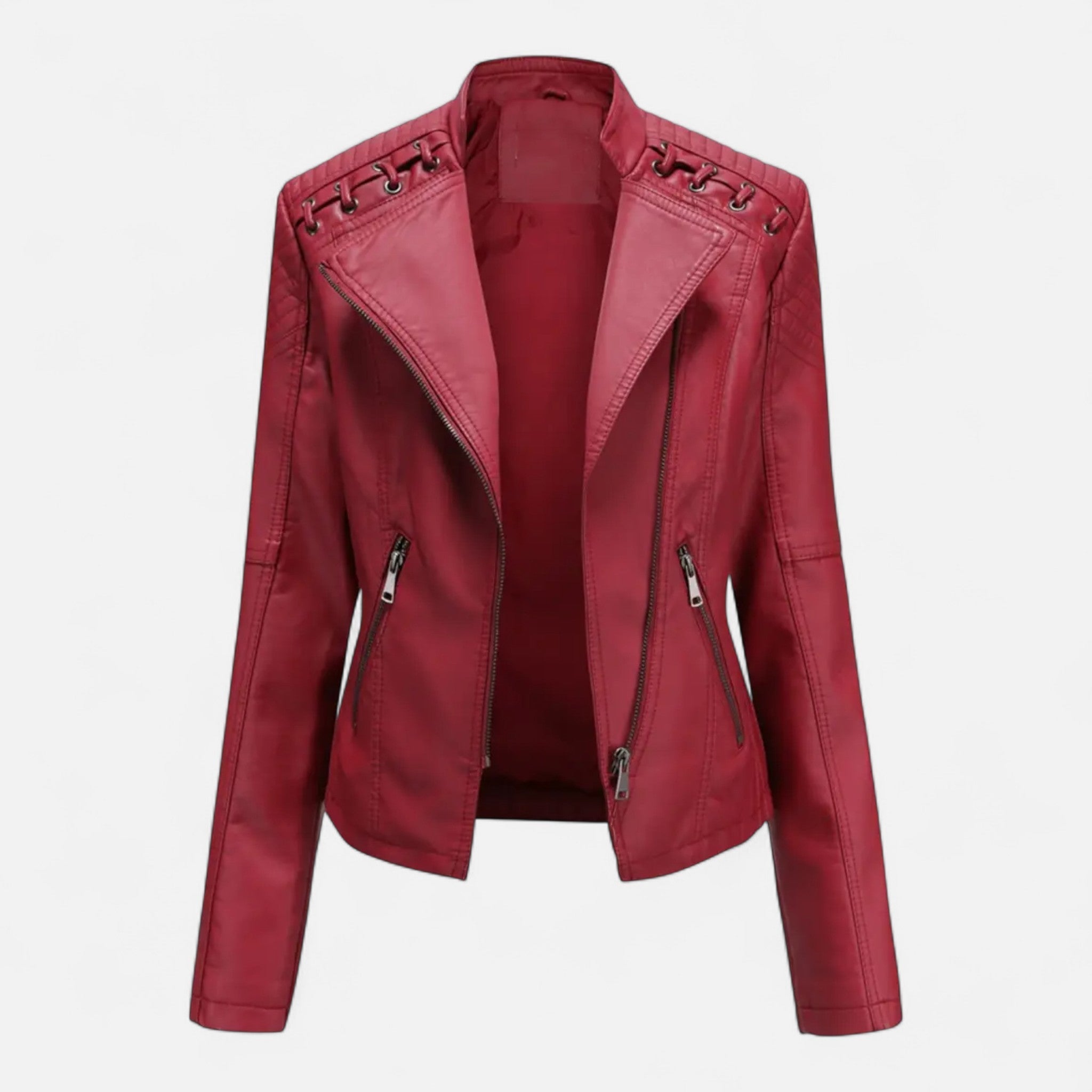 Everleigh | Slim Fit Jas met rits – Leer met revers