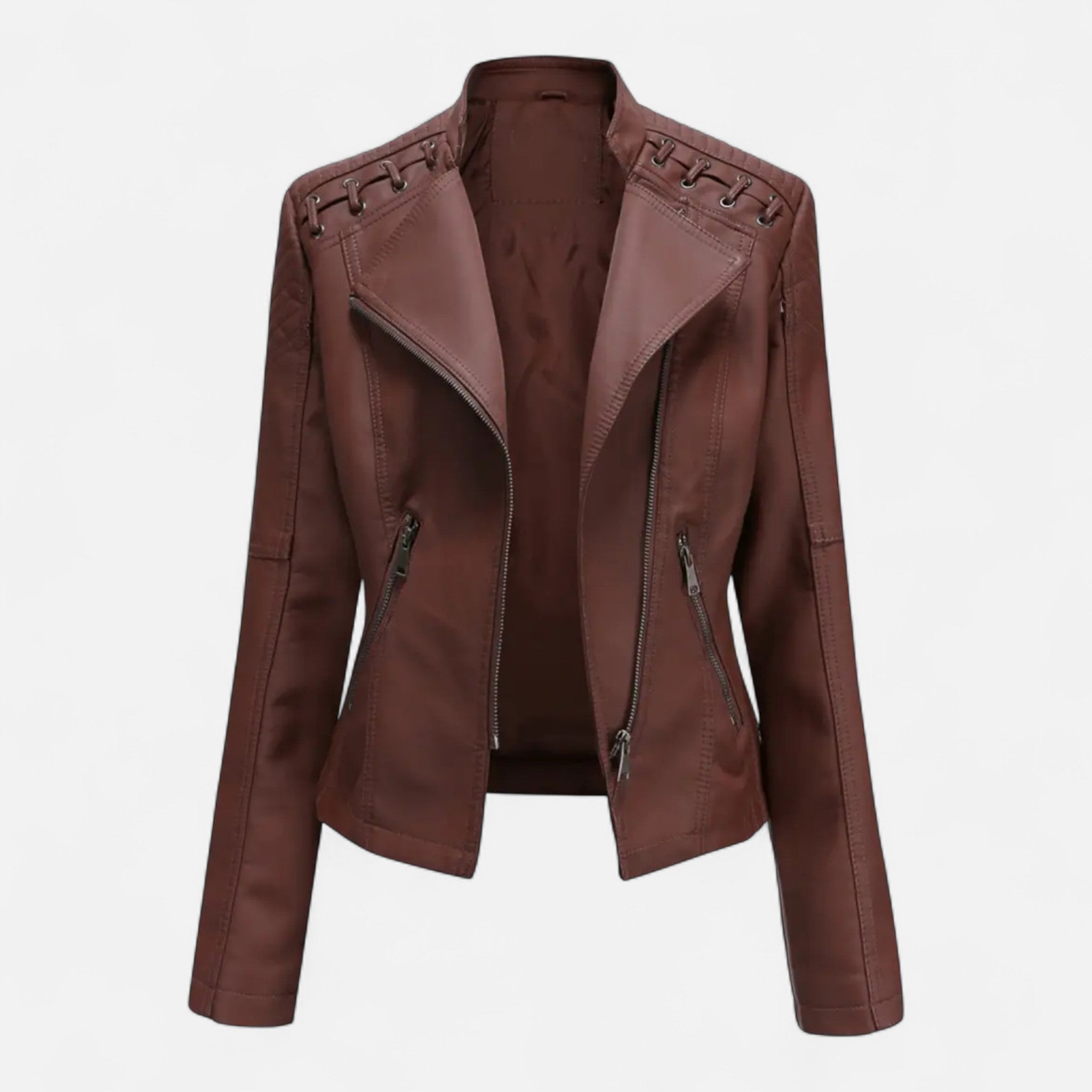Everleigh | Slim Fit Jas met rits – Leer met revers