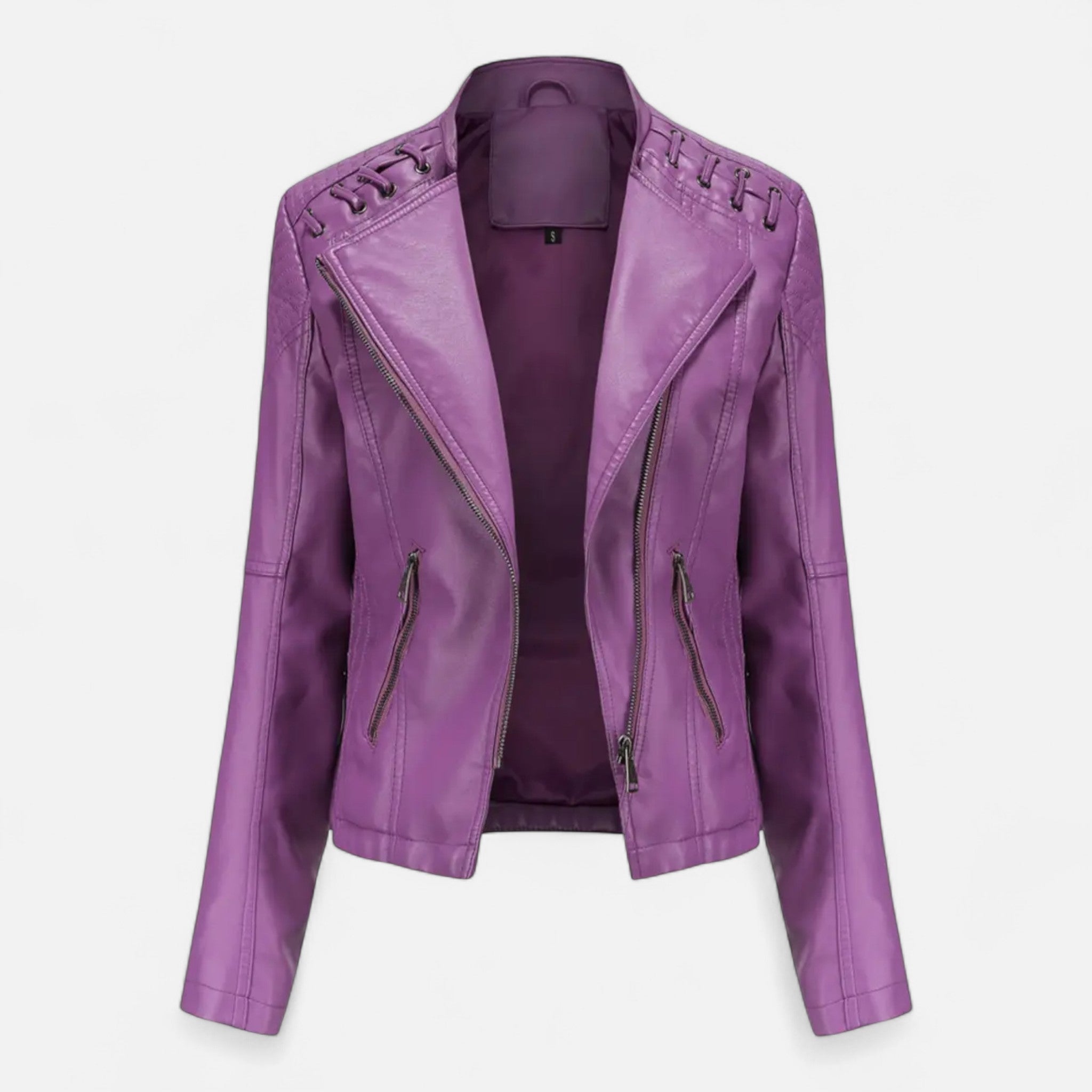 Everleigh | Slim Fit Jas met rits – Leer met revers