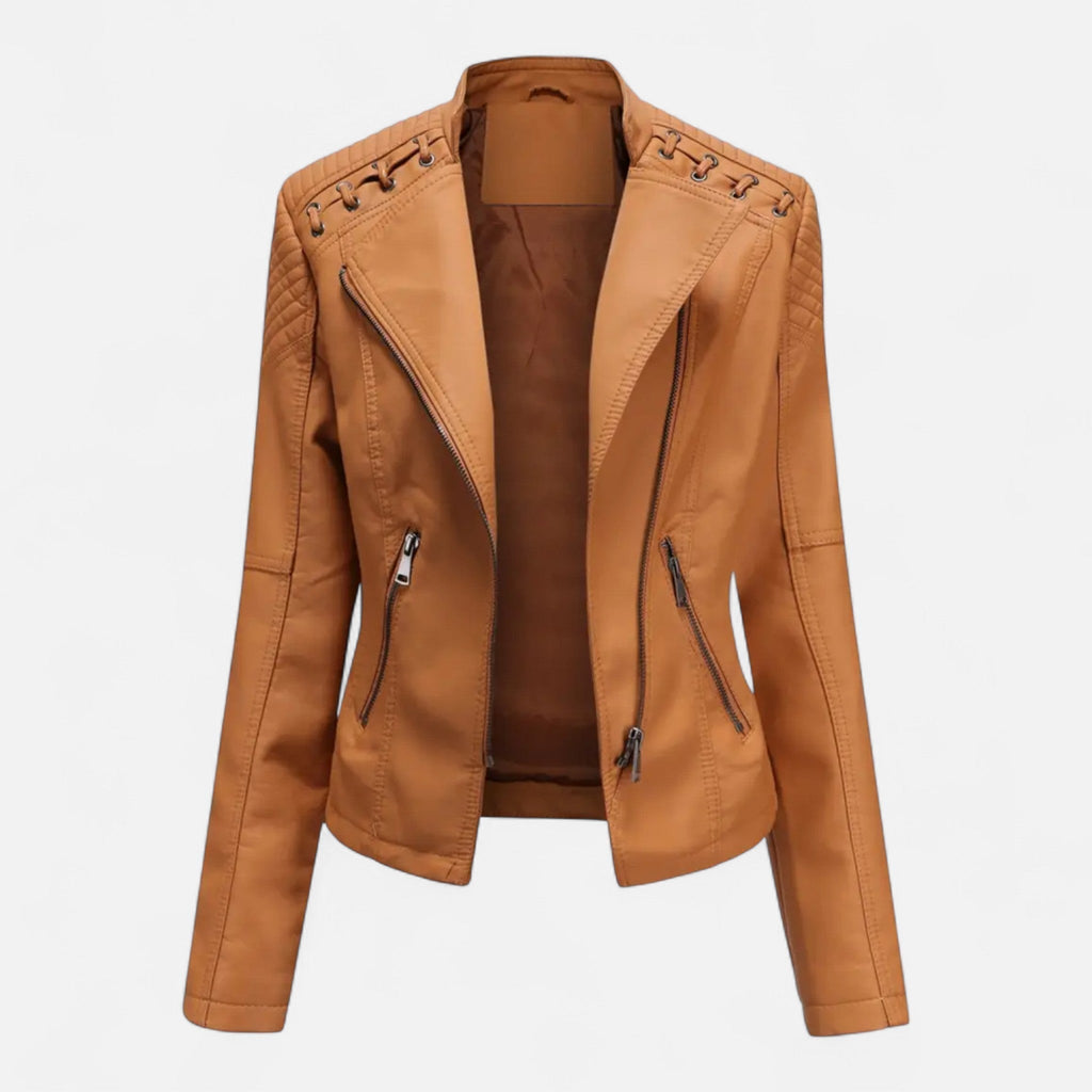 Everleigh | Slim Fit Jas met rits – Leer met revers