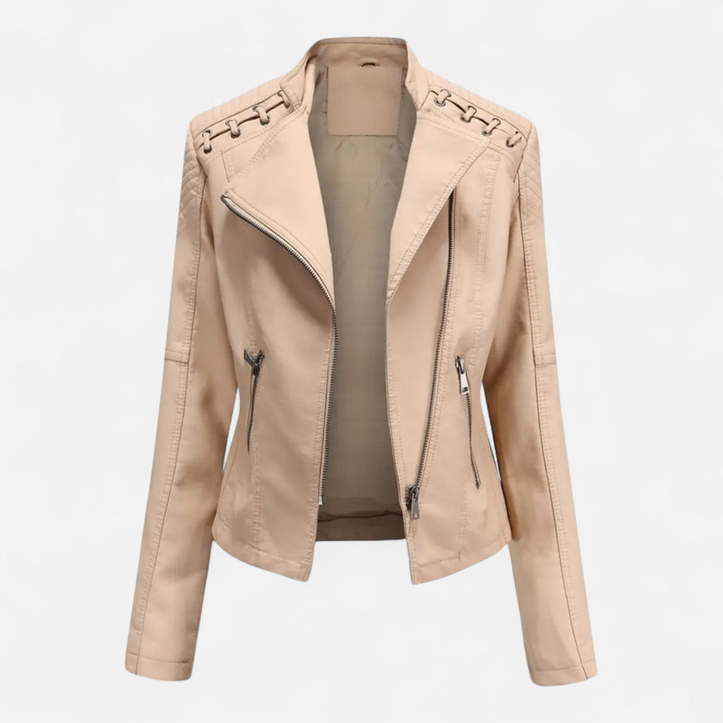 Everleigh | Slim Fit Jas met rits – Leer met revers