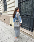 Hadleyra | Denim gilet met lamswollook – Revers met zakken
