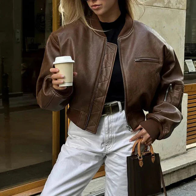 Juniper | Vintage Cropped Jacket – Leren jack met rits