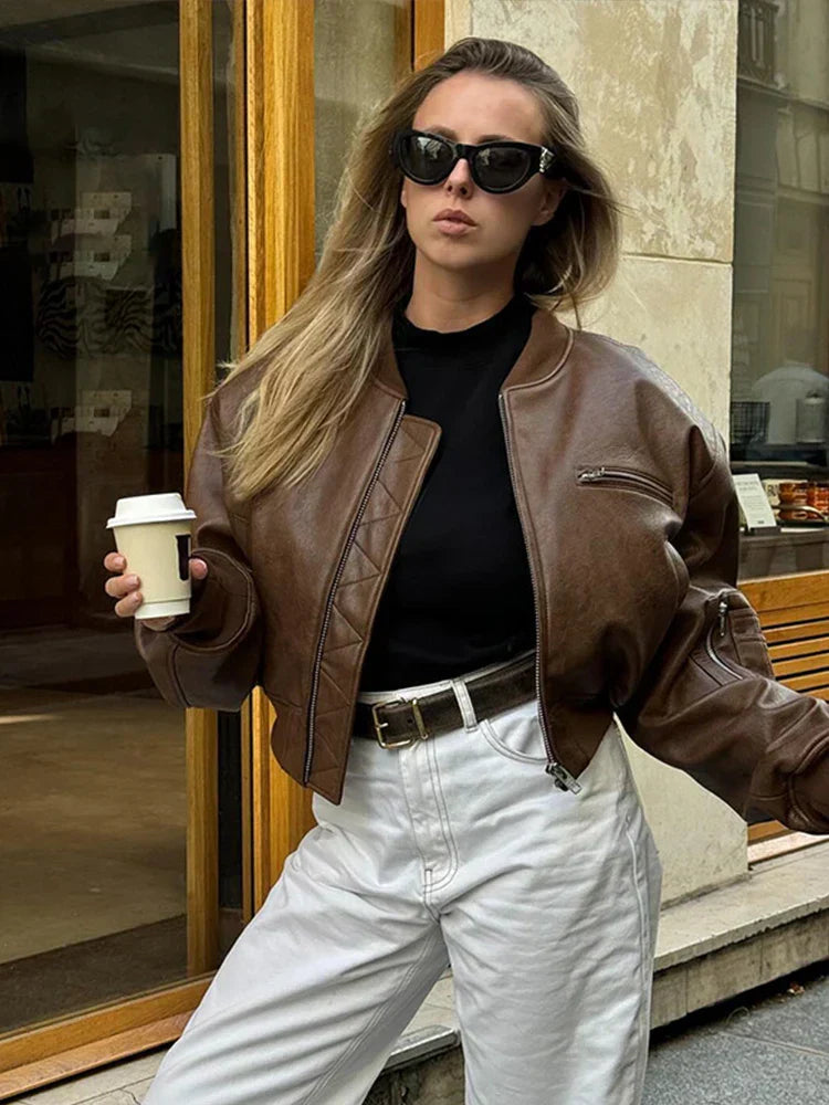 Juniper | Vintage Cropped Jacket – Leren jack met rits