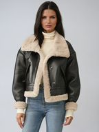 Noir | Leren Flight Jacket – Kraagriem met Sherpa Voering